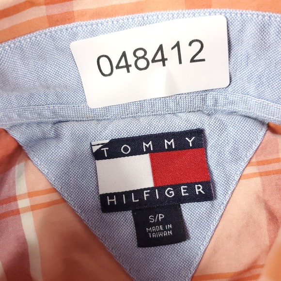Tommy Hilfiger Shirt Mens Small Orange Plaid Casual Button Up Short Sleeve - Picture 6 of 6